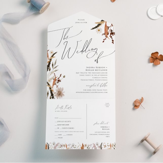Boho Autumn Wildflower | Wedding Of Seal and Send All In One Invitation (Creator Uploaded)