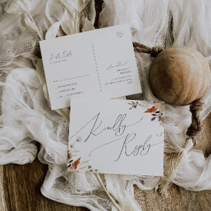 Boho Autumn Wildflower   Wedding RSVP Postcard