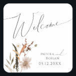 Boho Autumn Wildflower | Wedding Welcome Square Sticker<br><div class="desc">Introducing our stunning boho autumn wildflower | wedding welcome square sticker, which embraces a simple and modern design reflecting the beauty of nature. Featuring pressed dried fall watercolor flowers and terracotta leaves, it captures the essence of October's burnt orange hues, creating a minimalist yet classic design that exudes warmth and...</div>