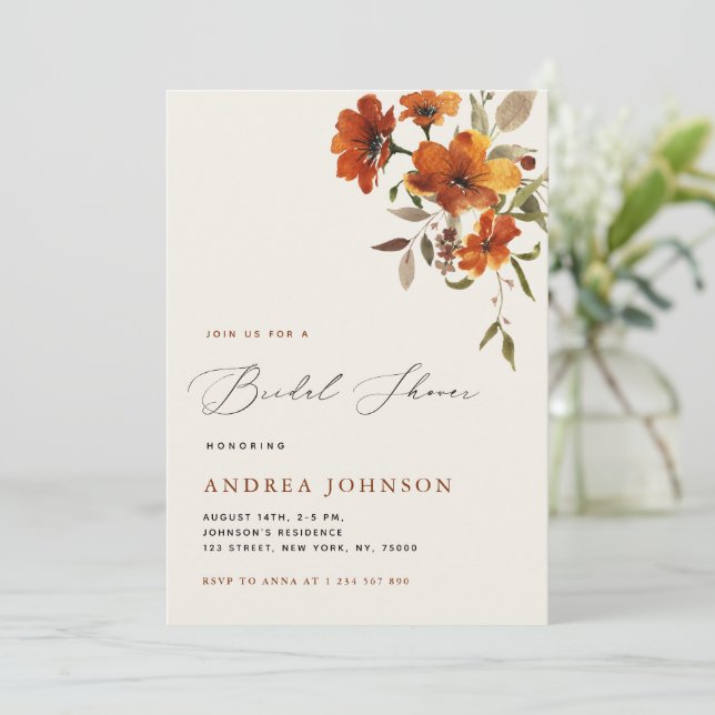 Boho Autumn Wildflowers Cosy Fall Bridal Shower Invitation (Standing Front)