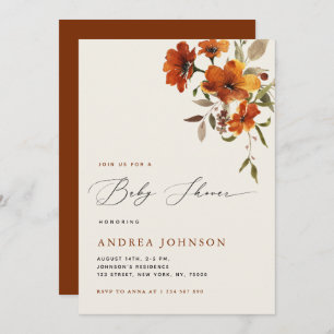 Boho Autumn Wildflowers Cozy Fall Baby Shower Invitation