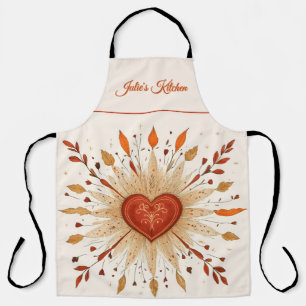 Boho Autumnal Heart Illustration Apron