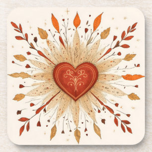 Boho Autumnal Heart Illustration Coaster