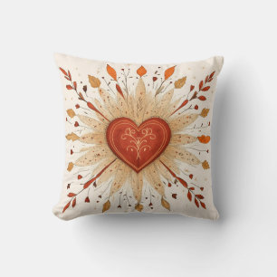 Boho Autumnal Heart Illustration Cushion