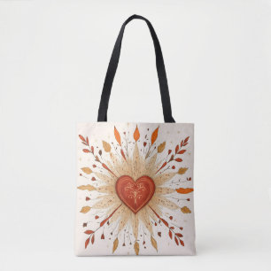 Boho Autumnal Heart Illustration Tote Bag