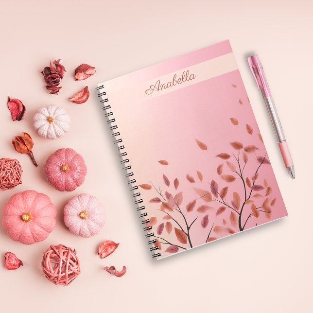 Boho Autumnal Pink Leaves custom name Notebook (Boho Autumnal Pink Leaves custom name Notebook)
