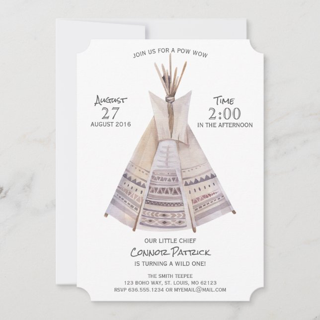 Boho Aztec Teepee First Birthday Invitation (Front)