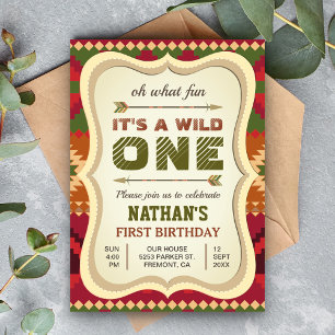 Boho Aztec Tribal Arrow Wild One Boys 1st Birthday Invitation