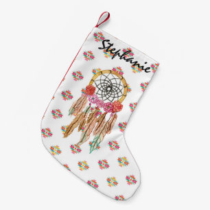 Boho Aztec Watercolor Native American Dreamcatcher Small Christmas Stocking
