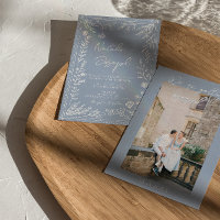Boho Azure Blue Floral Botanical Photo Fun Wedding