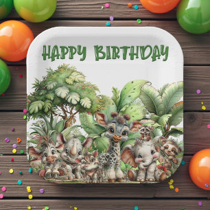 Boho Baby Animal Safari Birthday Paper Plate