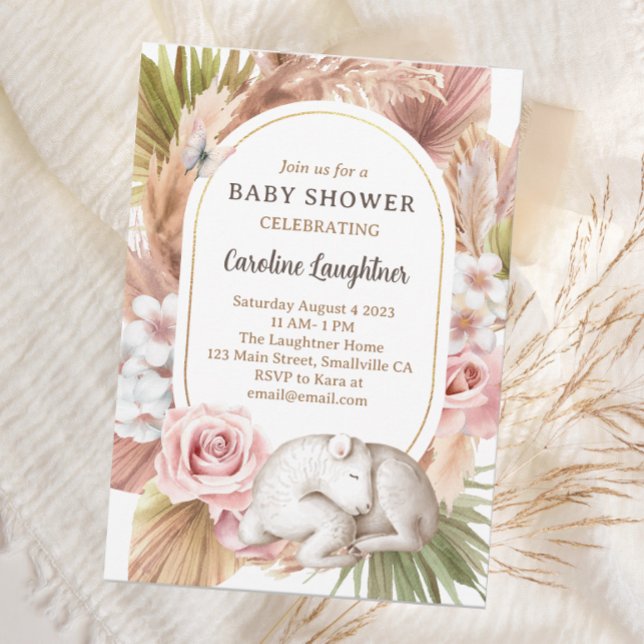 Boho Baby Animal Sleeping Sheep Baby Shower Invitation (Creator Uploaded)