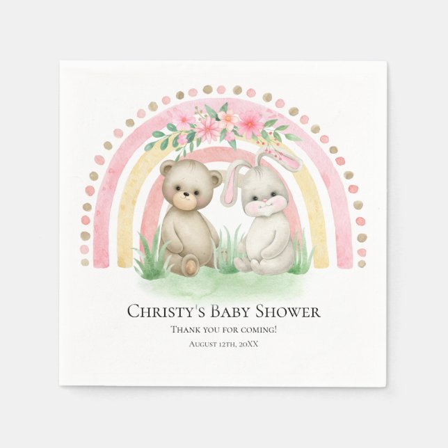 BOHO Baby Bear Rainbow Girl | Baby Shower Napkins (Front)