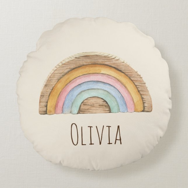 Boho baby Beige Watercolor Toys Round Pillow (Front)