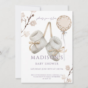 Boho Baby Booties Muted Cream White Baby Shower Invitation