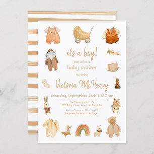 Boho Baby Boy Clothes & Toys Baby Shower Invitation