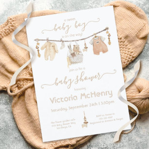 Boho Baby Boy Clothesline Baby Shower Invitation