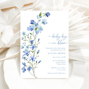Boho Baby Boy In Bloom Blue Wildflower Baby Shower Invitation