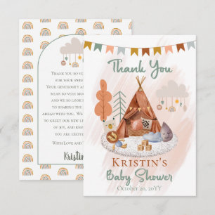 Boho Baby Boy Teepee   Toys Baby Shower  Thank You Card