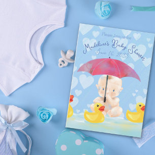 Boho Baby Boy Yellow Ducky Baby Shower Invitation