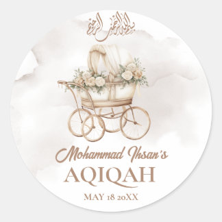 Boho Baby Carriage Aqiqah Unisex Muslim Newborn Classic Round Sticker