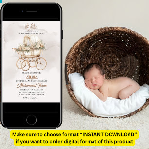 Boho Baby Carriage Aqiqah Unisex Muslim Newborn Invitation