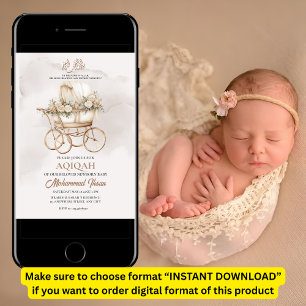 Boho Baby Carriage Aqiqah Unisex Muslim Newborn Invitation