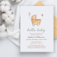 Boho Baby Carriage Baby Shower  Invitation