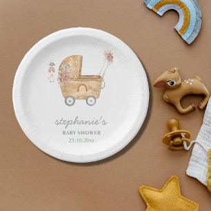 Boho Baby Carriage Baby Shower  Paper Plate