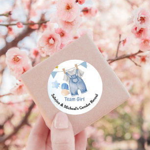 Boho  Baby Clotheline Gender Reveal Team Boy Classic Round Sticker
