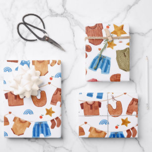 Boho Baby Clothes Baby Shower Birthday Wrapping Paper Sheet