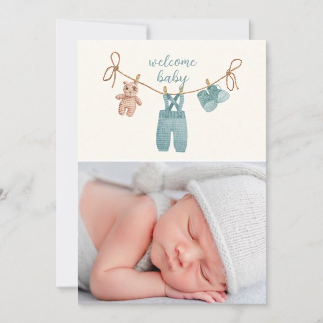 BOHO Baby Clothes Birth Announcment Card (Front)