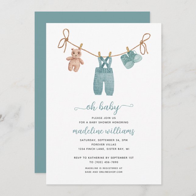 BOHO Baby Clothes Boy Oh Baby Shower Invitation (Front/Back)