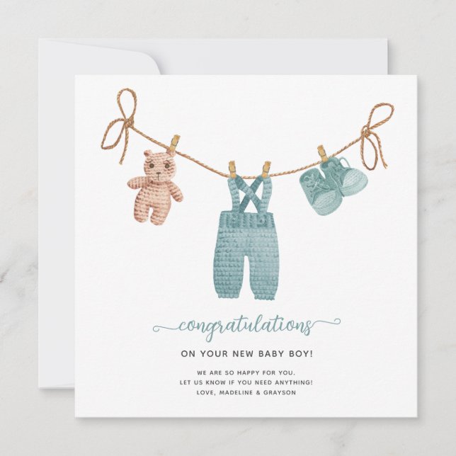 BOHO Baby Clothes Congratulations Card (Front)