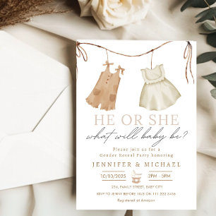 Boho Baby Clothes Gender Reveal  Invitation