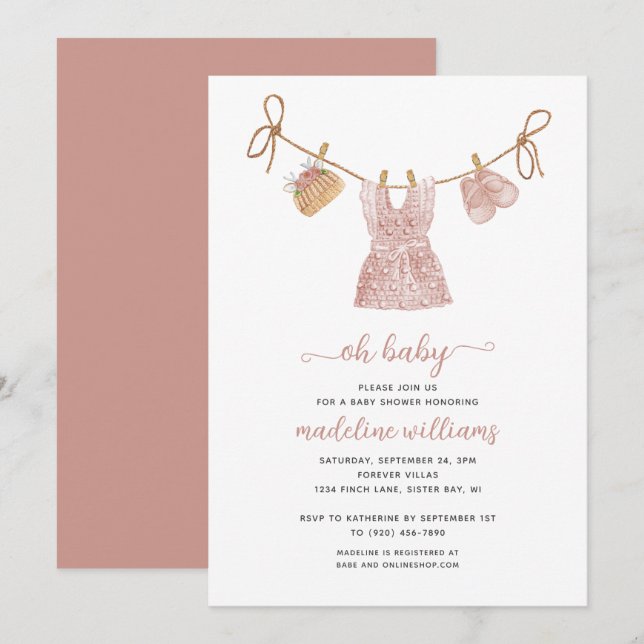 BOHO Baby Clothes Girl Oh Baby Shower Invitation (Front/Back)