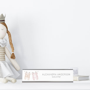 Boho Baby Clothing Watercolor Babysitter Desk Name Plate