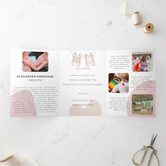 Boho Baby Clothing Watercolor Babysitter Service Tri-Fold Card (Inside)