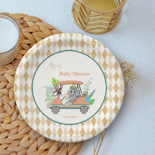 Boho Baby Elephant And Monkey Golf Baby Shower Paper Plate