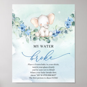 Boho Baby elephant blue floral My Water Broke game Poster