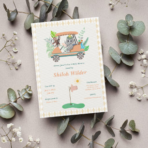 Boho Baby Elephant & Monkey Golf Baby Shower Invitation