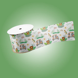 Boho Baby Elephant, Monkey, Lion Golf Baby Pattern Satin Ribbon