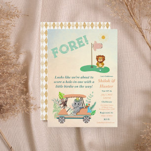 Boho Baby Elephant, Monkey, Lion Golf Baby Shower Invitation
