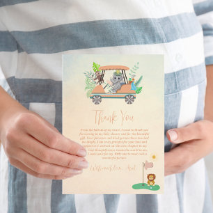 Boho Baby Elephant, Monkey, Lion Golf Baby Shower Thank You Card