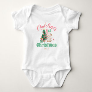 Boho Baby First Christmas with Name Rabbit Tree  Baby Bodysuit