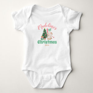 Boho Baby First Christmas with Name Rabbit Tree  Bodysuit