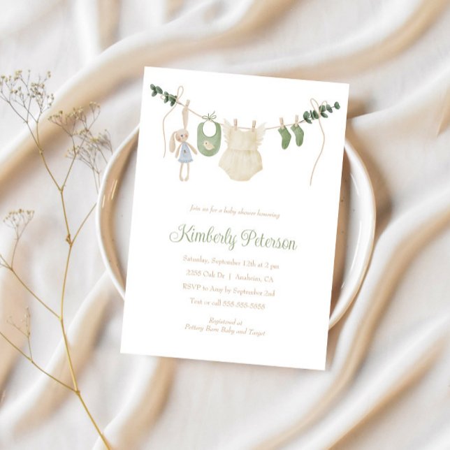 Boho Baby Girl Clothes Line Baby Shower  Invitation (Creator Uploaded)