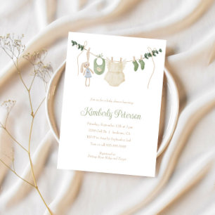 Boho Baby Girl Clothes Line Baby Shower Invitation