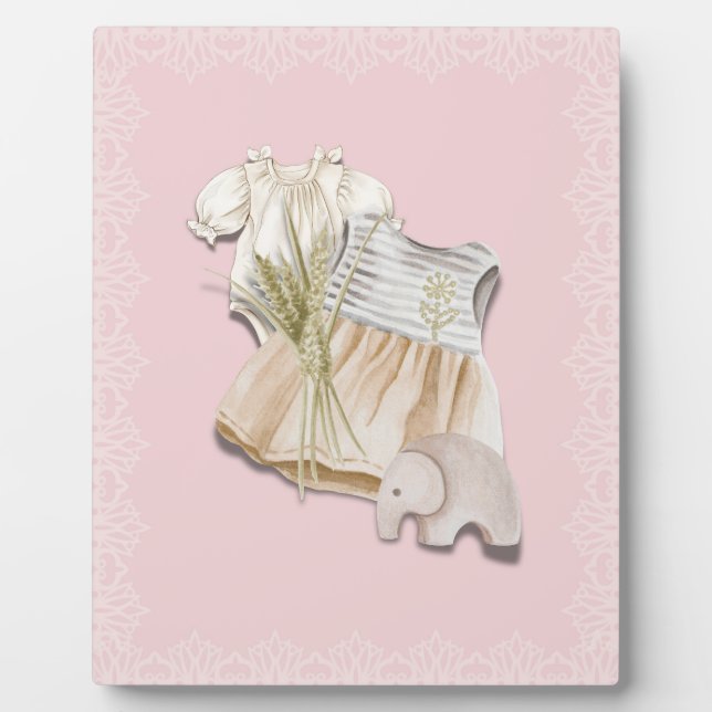 Boho Baby Girl Outfit with Elephant | Pink Nursery Plaque (Front)