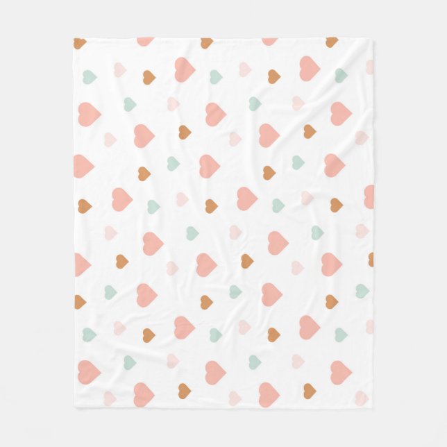 Boho baby girl pastel love hearts nursery fleece blanket (Front)